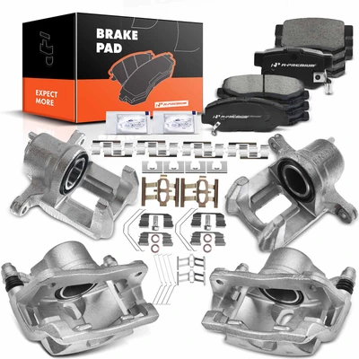 12 Pcs Front & Rear Brake Calipers & Ceramic Brake Pads