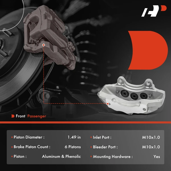 1-PC Brake Caliper, Front Right Passenger Side, 6-Piston, A-Premium APBC4156