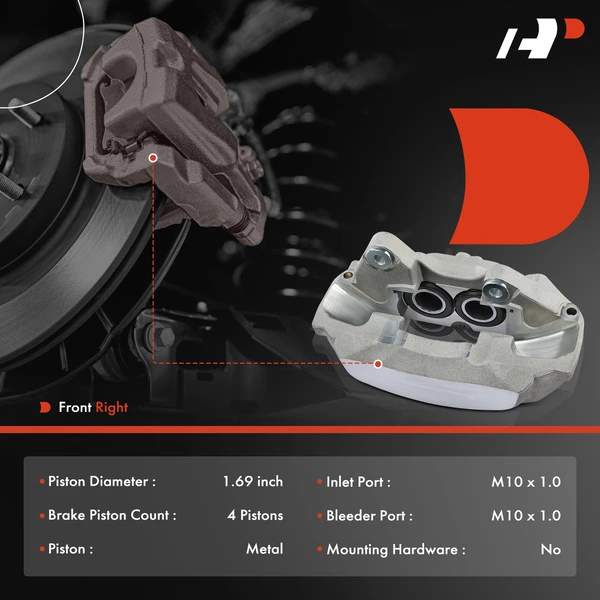 1 -Pc Brake Caliper Front Right Passenger Side 4-Piston A-Premium APBC3355