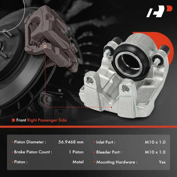 1-PC Brake Caliper, Front Right Passenger Side, 1-Piston, A-Premium APBC4324