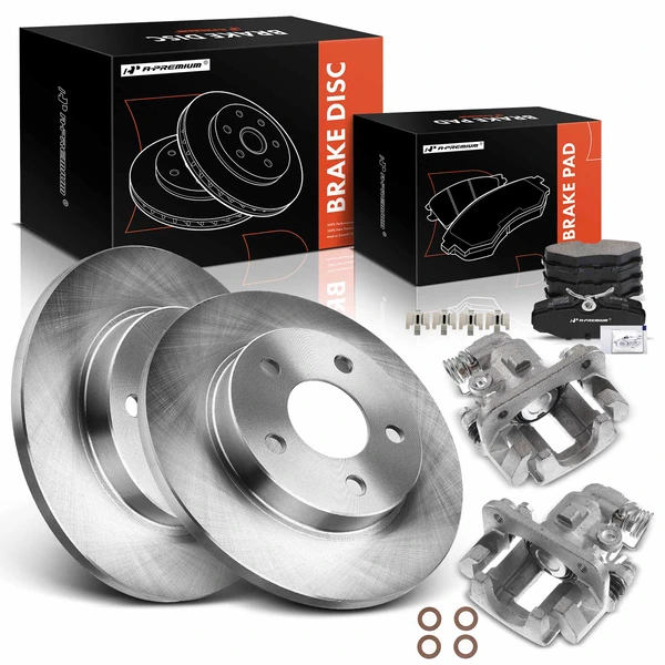 1993-1999 Ford Taurus 8-Pc Brake Rotor Pad and Caliper Kit Rear Driver & Passenger 1-Piston A-Premium APBRPR1857