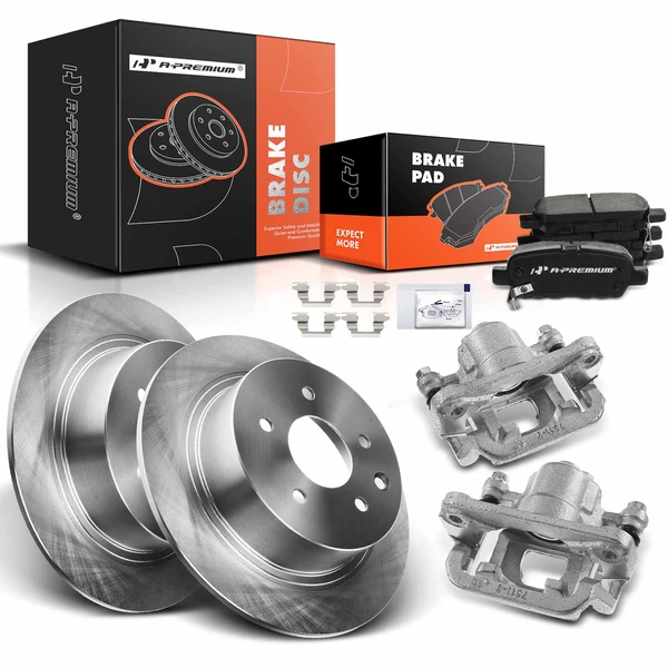 Disc Brake Rotors and Ceramic Pads Kit with Calipers, 8 Pcs, Rear Driver & Passenger, A-Premium, APBRPR609