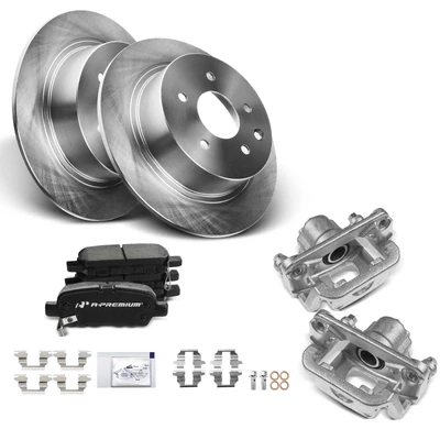 8 Pcs Rear Brake Rotor & Brake Pads + Brake Caliper