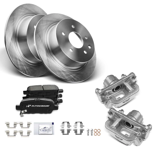 2007-2008 Nissan Maxima Disc Brake Rotors and Ceramic Pads Kit with Calipers, 8 Pcs, Rear Driver & Passenger, A-Premium, APBRPR610