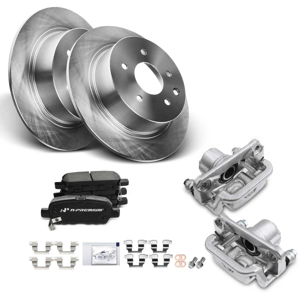 Disc Brake Rotors and Ceramic Pads Kit with Calipers, 8 Pcs, Rear Driver & Passenger, A-Premium, APBRPR611