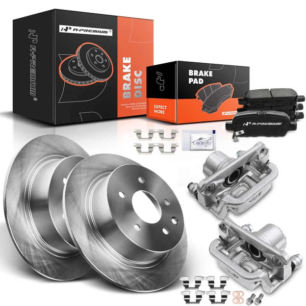Disc Brake Rotors and Ceramic Pads Kit with Calipers, 8 Pcs, Rear Driver & Passenger, A-Premium, APBRPR611
