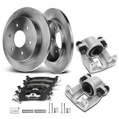 8 Pcs Rear Disc Brake Rotor & Pads + Brake Caliper
