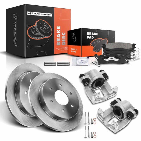 Disc Brake Rotors and Ceramic Pads Kit with Calipers, 8 Pcs, Rear Driver & Passenger, A-Premium, APBRPR639