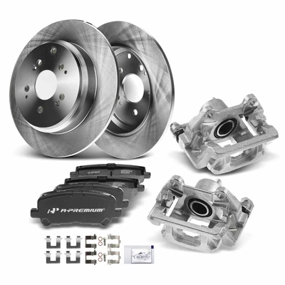 8 Pcs Rear Brake Rotors & Ceramic Brake Pads + Brake Caliper