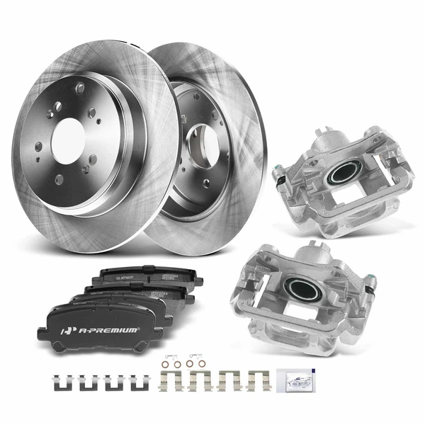 2011-2017 Honda Odyssey Disc Brake Rotors and Ceramic Pads Kit with Calipers, 8 Pcs, Rear Driver & Passenger, A-Premium, APBRPR728
