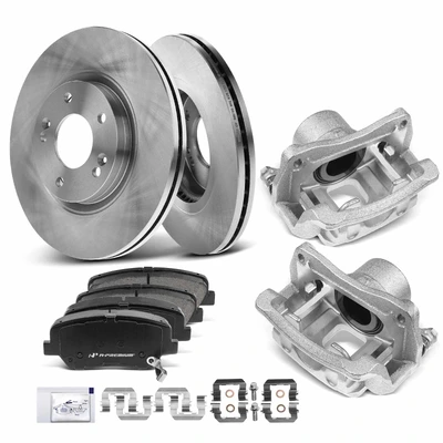 8 Pcs Front Disc Brake Rotors & Pads + Brake Caliper