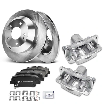 8 Pcs Rear Disc Brake Rotor & Pads + Brake Caliper