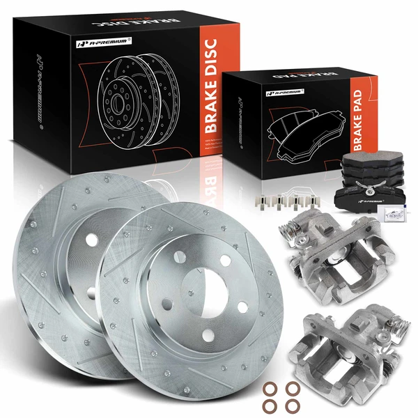 1993-1999 Mercury Sable 8-Pc Brake Rotor Pad and Caliper Kit Rear Driver & Passenger 1-Piston A-Premium APBRPS1470