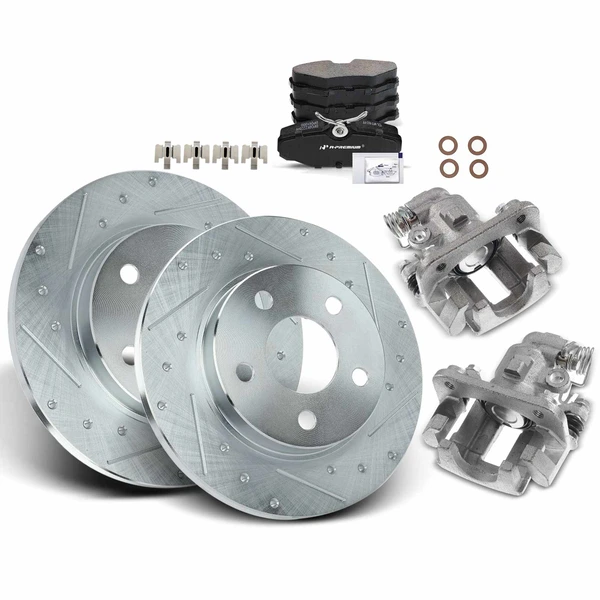 8-PC Brake Rotor + Brake Pad + Brake Caliper, Rear Driver & Passenger, 1-Piston, A-Premium APBRPS1470