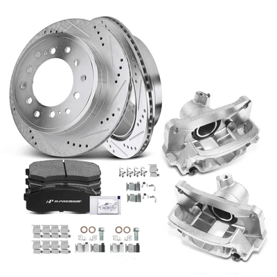 Rear Drilled Brake Rotors & Pads + Brake Calipers