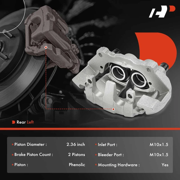 1-PC Brake Caliper, Rear Left Driver Side, 2-Piston, A-Premium APBC4010