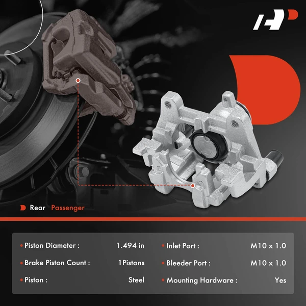 1 -Pc Brake Caliper Rear Right Passenger Side 1-Piston A-Premium APBC4017