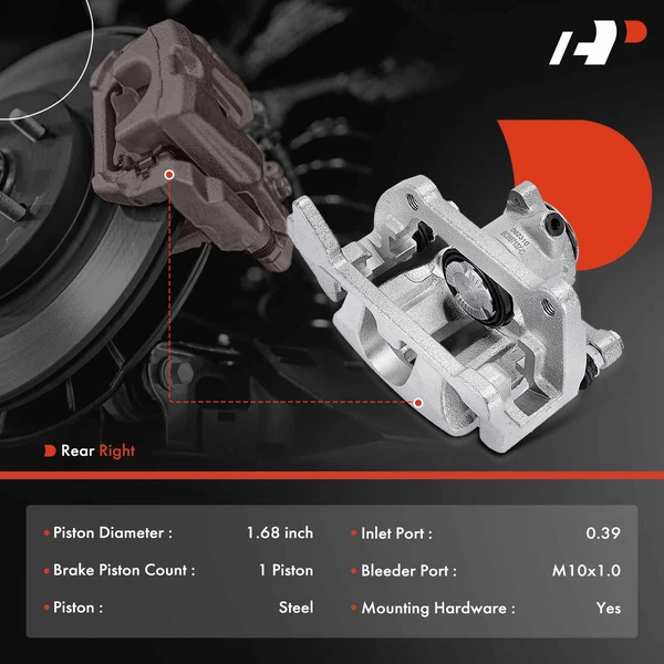1-PC Brake Caliper, Rear Right Passenger Side, 1-Piston, A-Premium APBC3973