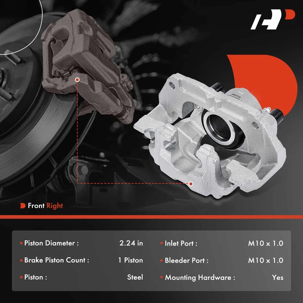 1 -Pc Brake Caliper Front Right Passenger Side 1-Piston A-Premium APBC3983