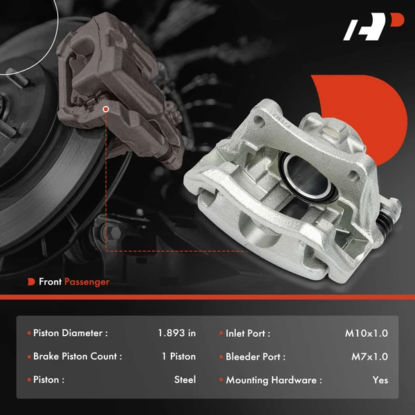 1-PC Brake Caliper, Front Right Passenger Side, 1-Piston, A-Premium APBC0276