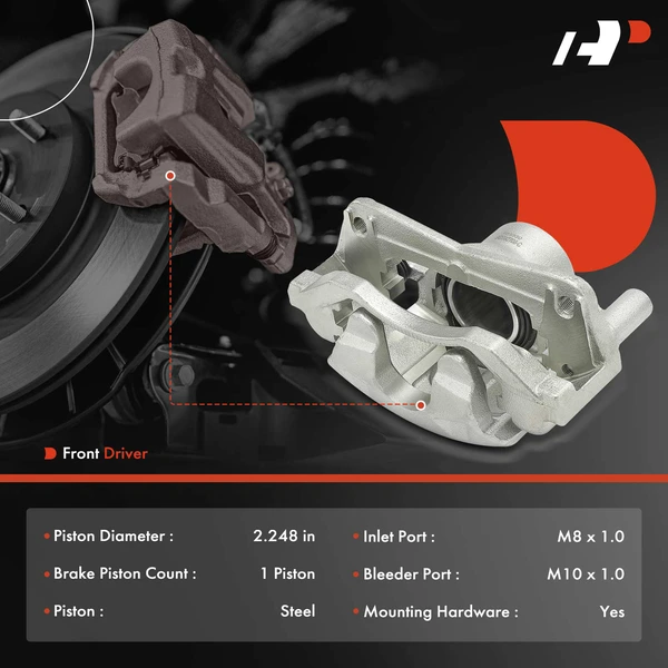 1-PC Brake Caliper, Front Left Driver Side, 1-Piston, A-Premium APBC4086
