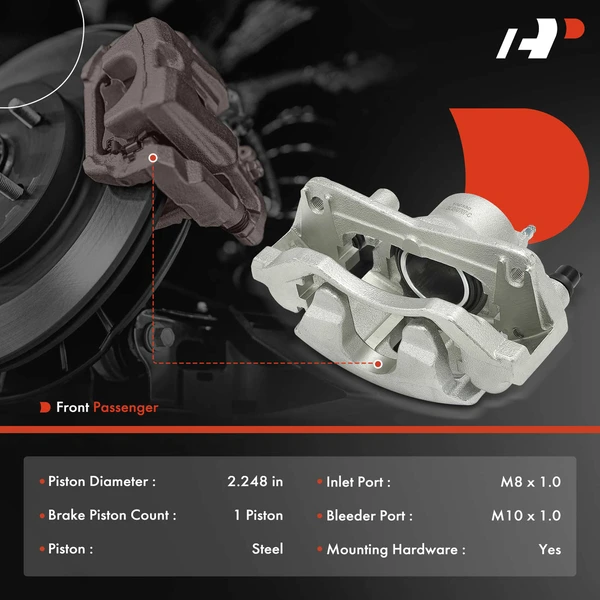 1-PC Brake Caliper, Front Right Passenger Side, 1-Piston, A-Premium APBC4087