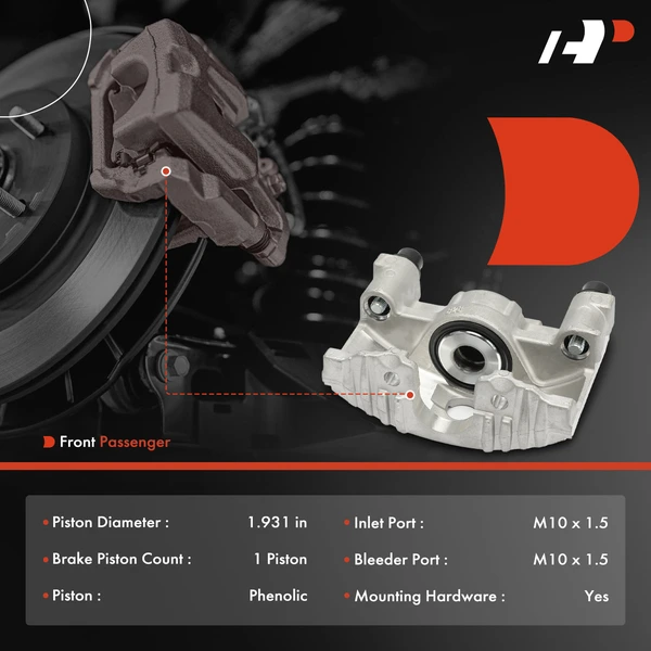 1-PC Brake Caliper, Front Right Passenger Side, 1-Piston, A-Premium APBC4000