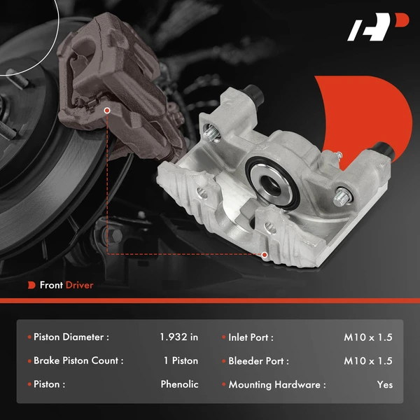 1-PC Brake Caliper, Front Left Driver Side, 1-Piston, A-Premium APBC4001