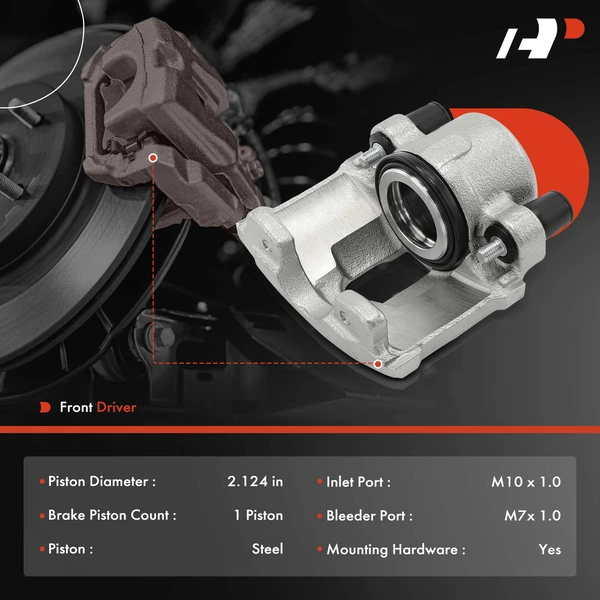1-PC Brake Caliper, Front Left Driver Side, 1-Piston, A-Premium APBC4277