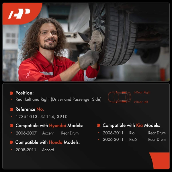 6 Pcs Rear Brake Drums & Ceramic Brake Shoes for Hyundai Accent 2006-2011 Kia Rio Rio5