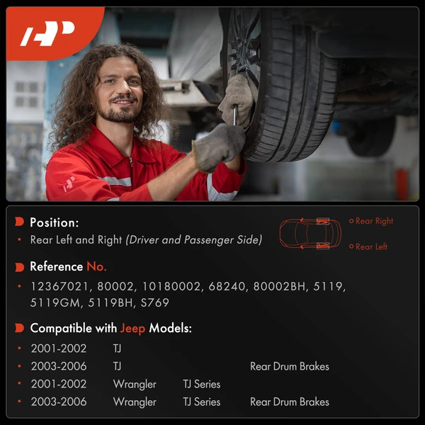 6 Pcs Rear Brake Drums & Ceramic Brake Shoes for Jeep TJ Wrangler 2001-2006