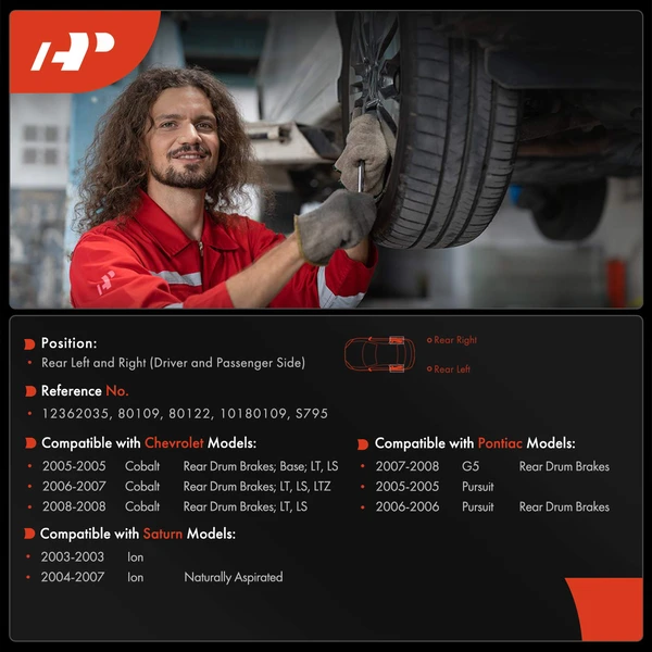 6 Pcs Rear Brake Drums & Ceramic Brake Shoes for Chevrolet Cobalt 2005-2008 Pontiac G5