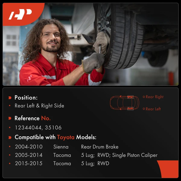 2 Pcs Rear Brake Drum for Toyota Tacoma 2005-2015 Sienna