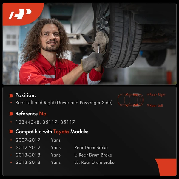 2 Pcs Rear Brake Drum for Toyota Yaris 2007-2018 Cast Iron