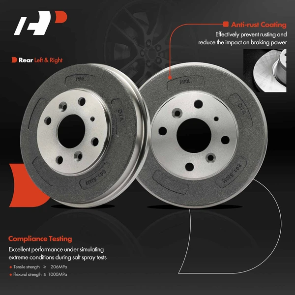 2 Pcs Rear Driver & Passenger Brake Drum for Toyota Yaris iA 2017-2018 Scion iA