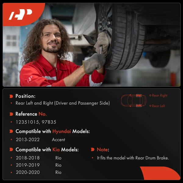 2 Pcs Rear Brake Drum for Hyundai Accent 2013-2022 Kia Rio