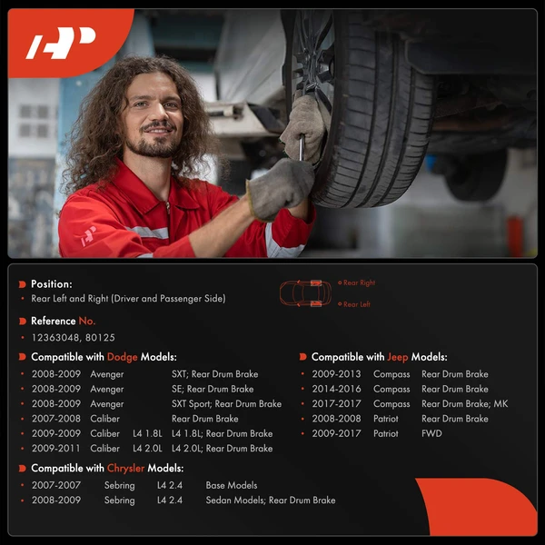 2 Pcs Rear Brake Drum for Jeep Compass Patriot Dodge Chrysler