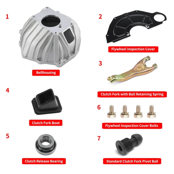 11 Inch Bell Housing Kit & Clutch Fork & Throwout Bearing & Cover for Chevy Impala