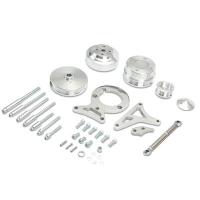 29 Pcs Aluminum Polished Pulley & Bracket Kit Serpentine Foxbody