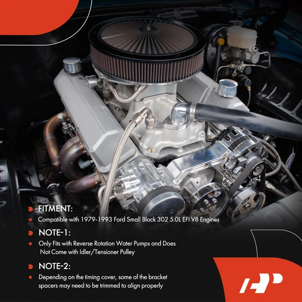 29 Pcs Aluminum Polished Pulley & Bracket Kit Serpentine Foxbody for Ford SBC Engine