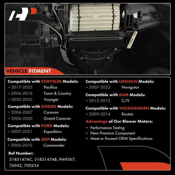 Rear AC Heater Blower Motor with Fan Cage for 2006-2016 Chrysler Town & Country