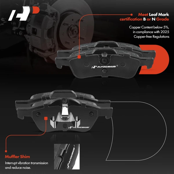 8 Pcs Front & Rear Ceramic Brake Pads for Mini Cooper 2002-2008