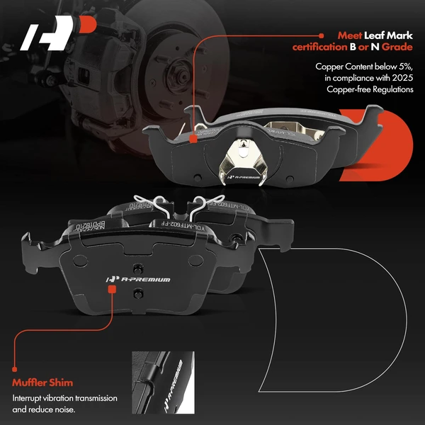 4 Pcs Rear Ceramic Brake Pads with Hardware for Volvo XC60 2018-2022 XC90 2016-2022