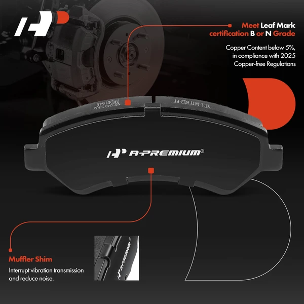 4 Pcs Front Ceramic Brake Pads for Ram ProMaster 1500 2500 3500 2014-2022