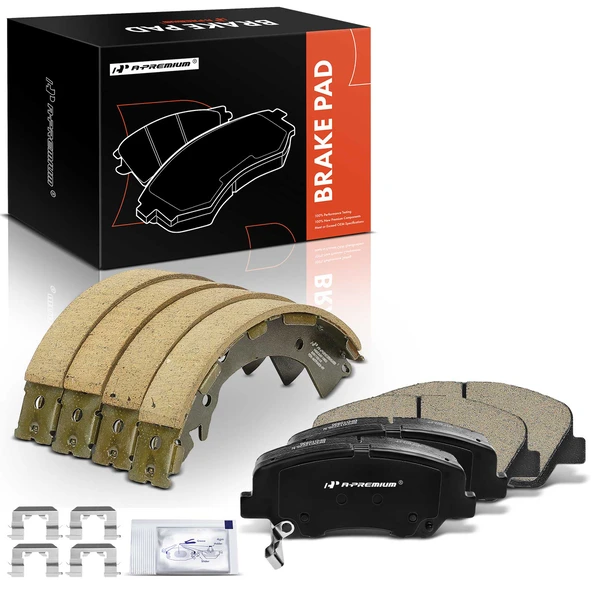 8 Pcs Front Brake Pads & Rear Brake Shoes for Hyundai Accent 2012-2017 Kia Rio