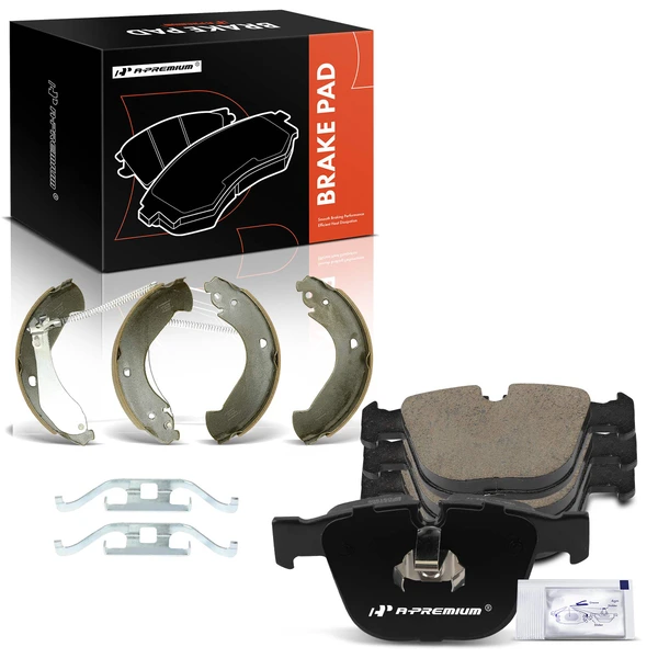 8 Pcs Front Ceramic Brake Pads & Rear Brake Shoes for 2007-2008 Isuzu i-290