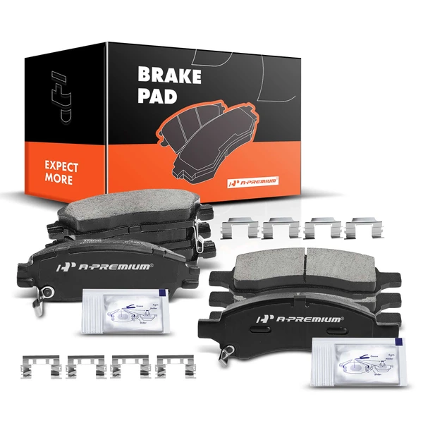 8 Pcs Front & Rear Ceramic Brake Pads with Sensor for 2007-2016 GMC Acadia