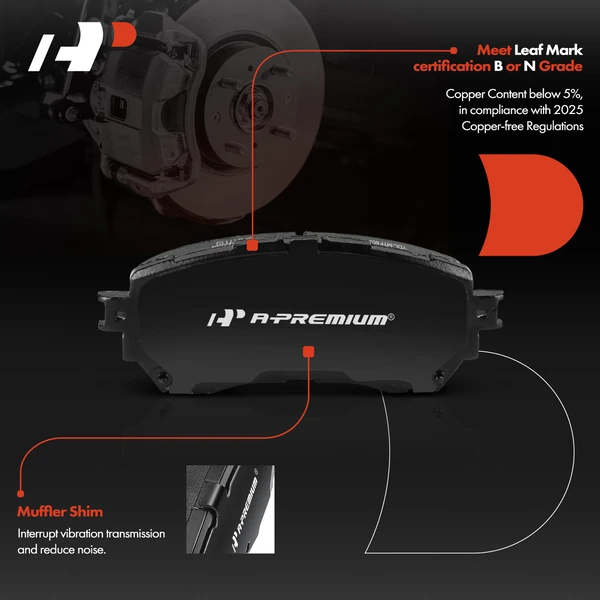 4 Pcs Front Ceramic Brake Pads with Hardware for Mazda 6 2014-2021