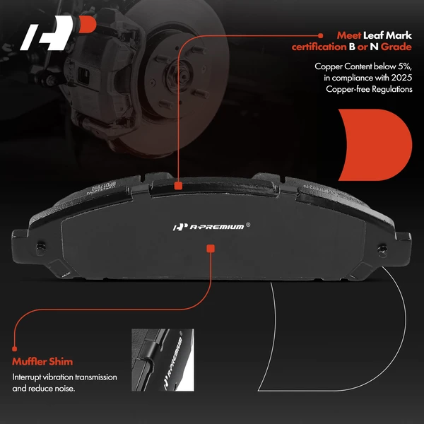 4 Pcs Front Ceramic Brake Pads for Ford Mustang 2015-2022