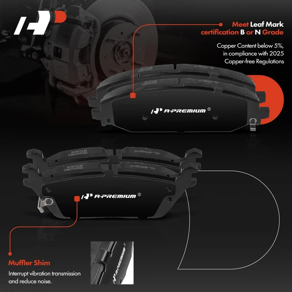 8 Pcs Front & Rear Ceramic Brake Pads for Jeep Wagoneer 2022 Ram 1500 2019-2022